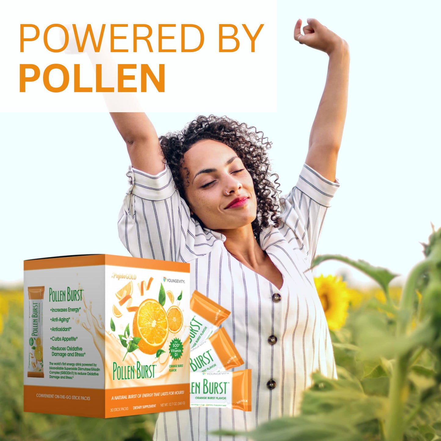 Youngevity ProJoba Pollen Burst™ Energy dietary product with Green Tea, 30 Packets - 2 Box