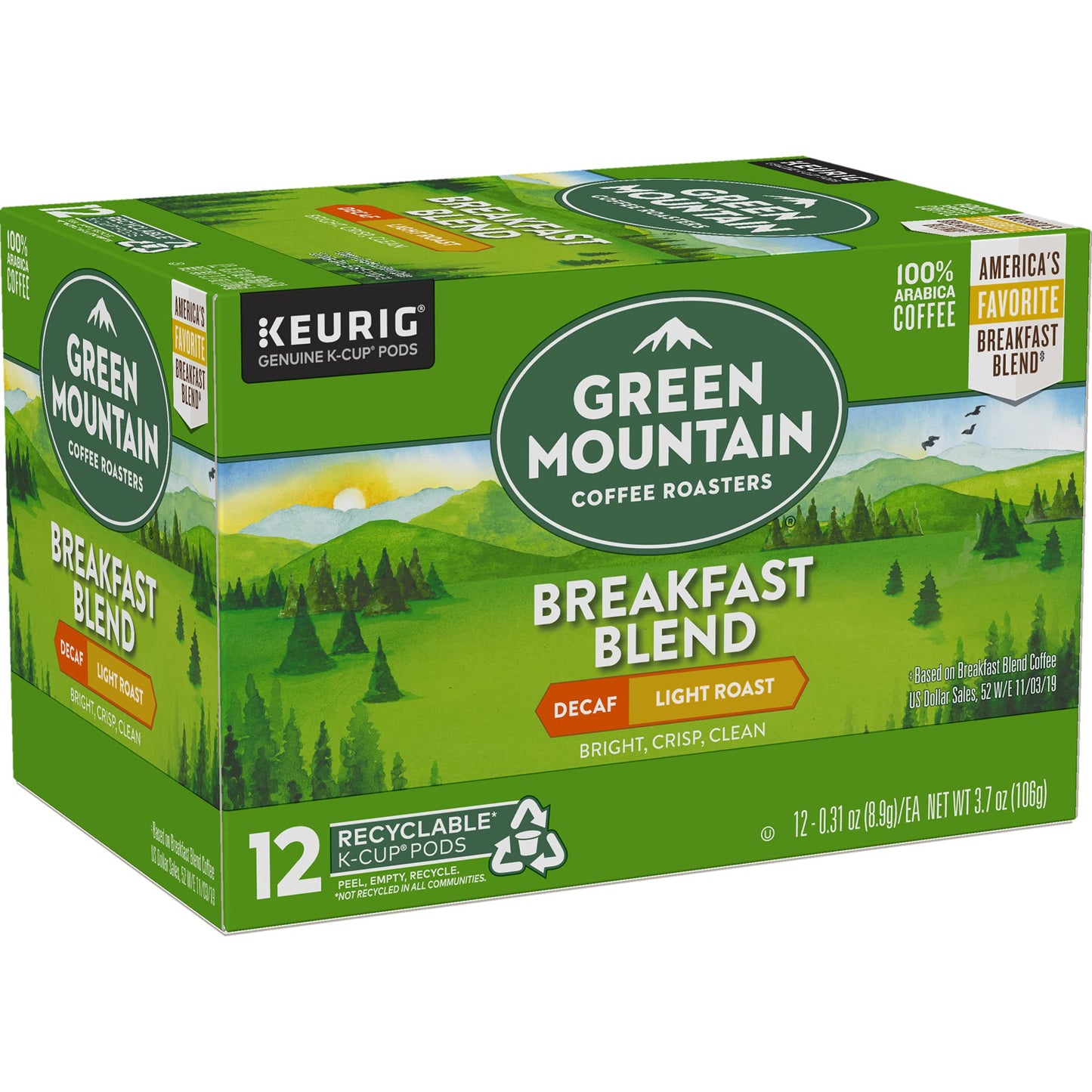 Green Mountain Keurig Decaf Coffee Breakfast Blend, 0.31 Ounce (Pack Of 12)