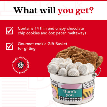 David’s Cookies Assorted Cookies Bucket - Thin Crispy Cookies & Butter Pecan Meltaways - 1.3 Lbs - TY-BPM Gift Basket