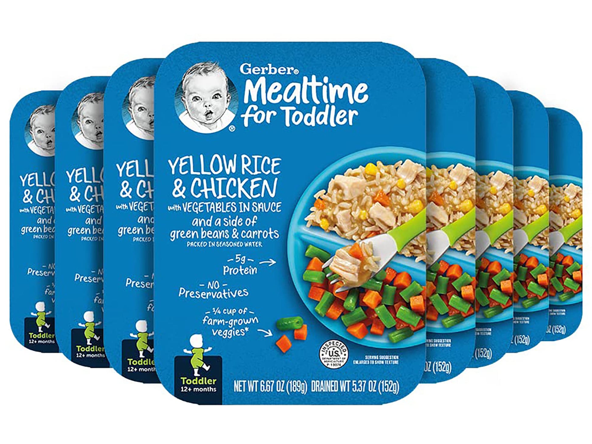 Gerber Mealtime For Toddler Yellow Rice & Chicken With Vegetables In Sauce & Side Of Green Beans & Carrots, Packed In Seasoned W