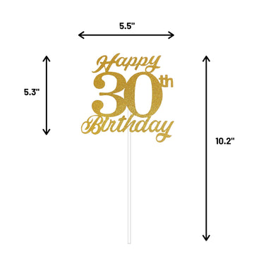 30Th Birthday Cake Topper, 30Th Happy Birthday Party Decoration With Premium Gold Glitter
