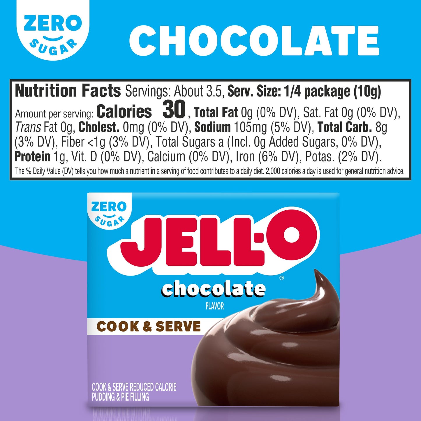 Jell-O Cook & Serve Chocolate Pudding Mix, Sugar Free & Fat Free, 1.3 oz Boxes, 24 ct Pack