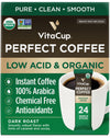 VitaCup Perfect Low Acid Instant Coffee Packets, Dark Roast Coffee, USDA Organic & Fair Trade, Third Party Tested for Mycotoxins