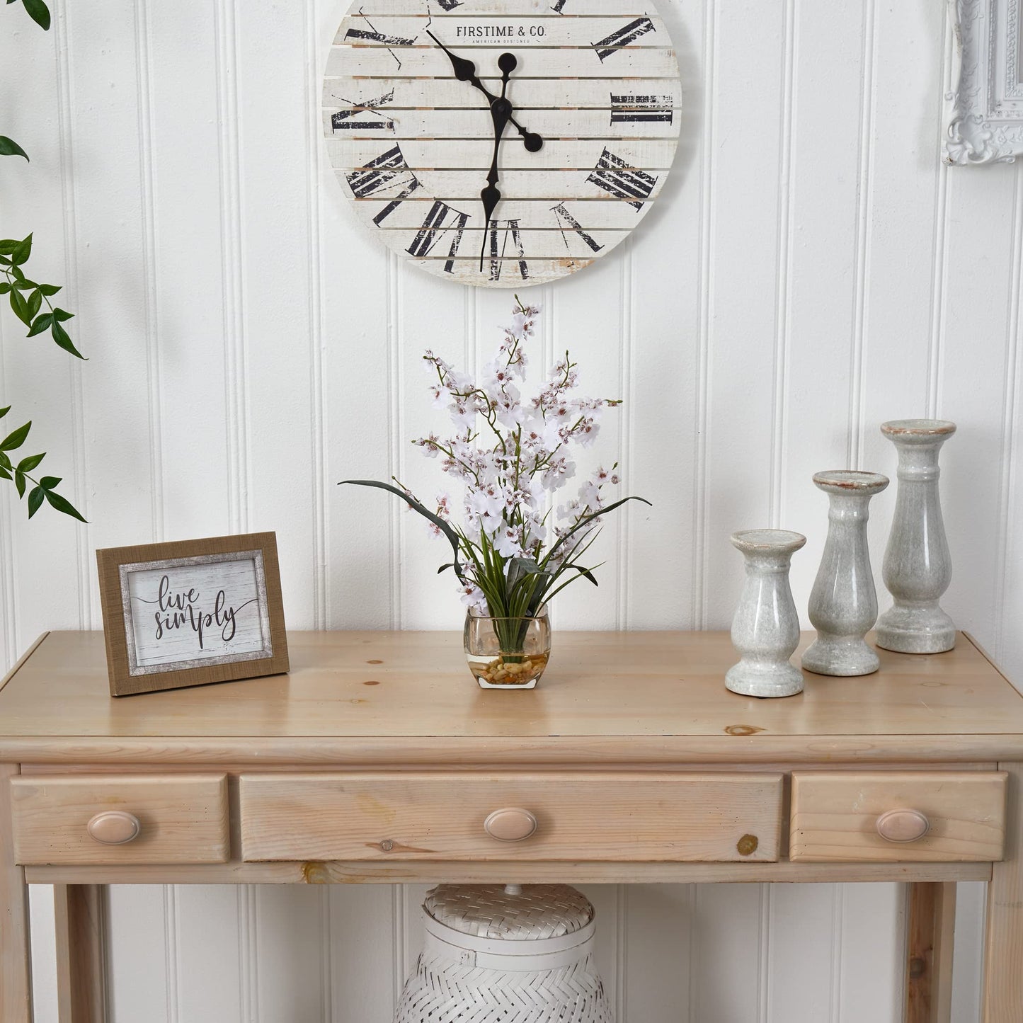 Nearly Natural Dancing Lady Orchid Silk Flower Arrangement, White, Model 1119-WH, Polyester and Glass Material