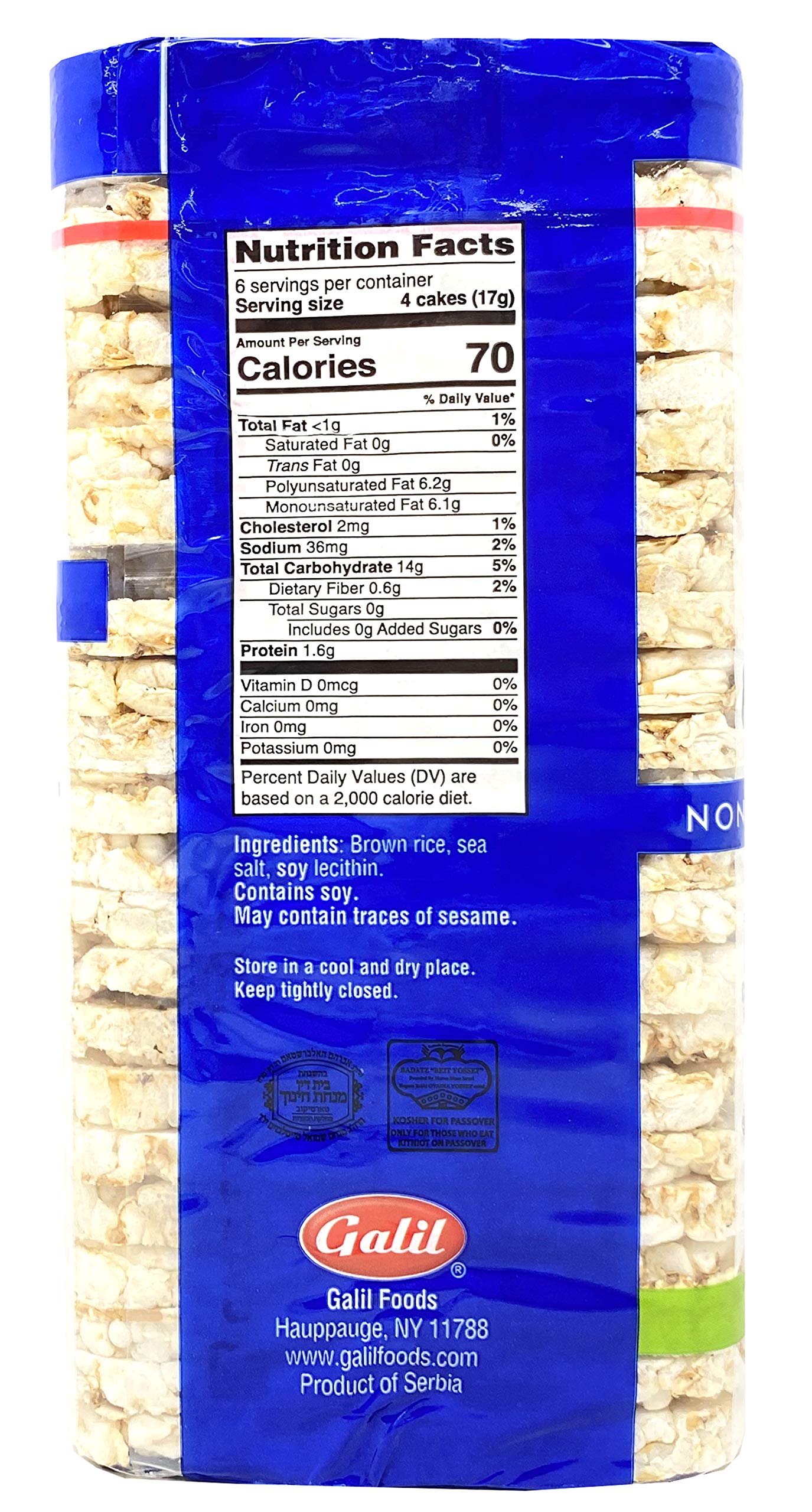 Galil Ultra-Thin Rice Cakes With Sea Salt Pack Of 3 |All-Natural, Non-Gmo, Low Fat, Gluten-Free Rice Cakes 3.5 Ounce