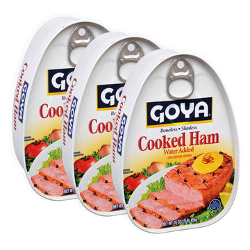 Boneless Cooked Ham in Water by Goya, Pack of 3, 16 oz Cans, Skinless and Ready to Eat Lunch Meat, Fully Cooked Packaged Ham for