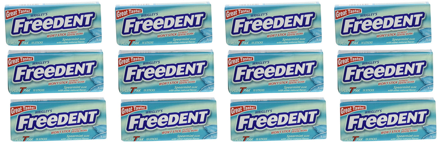 Freedent Gum Spearmint 15 Sticks, 12 Pack, (180 Sticks Total)