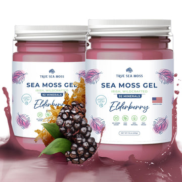 Trueseamoss Wildcrafted Irish Sea Moss Gel - Made With Dried Seaweed & Fresh Sea Vegetables, Seamoss- Made In Usa (Elderberry, P
