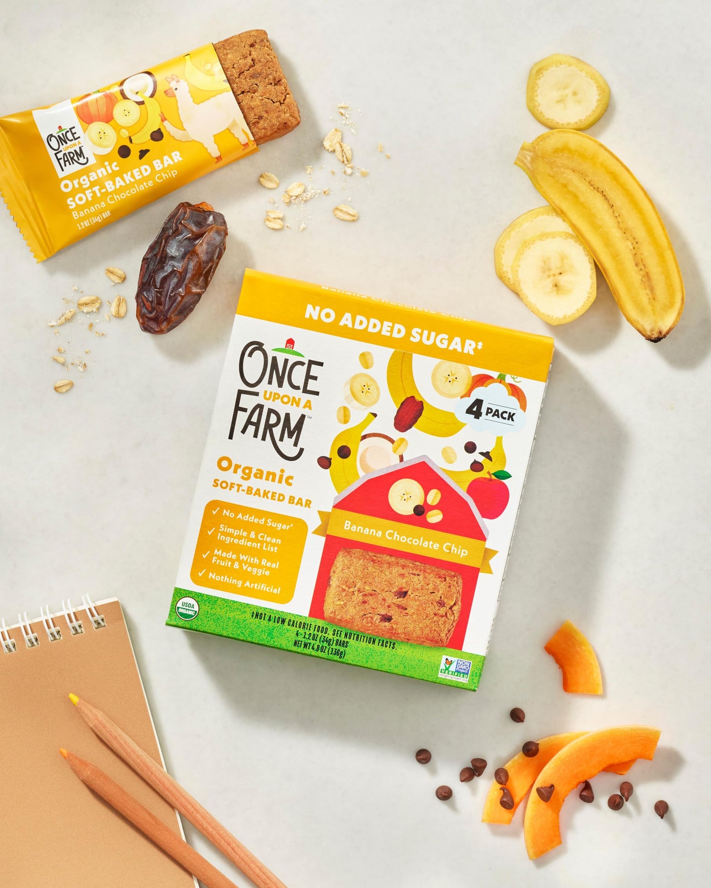 Once Upon a Farm | Organic Banana Chocolate Chip Soft Baked Bar | Chocolate, Banana, Vanilla & Oats | Made with Real Fruit & Veg
