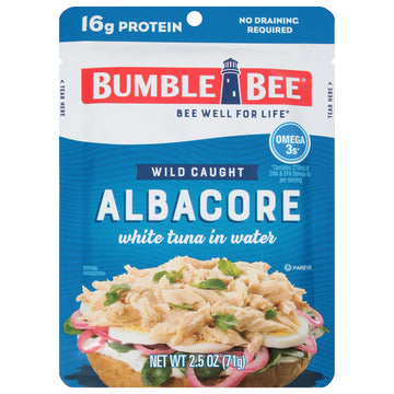 Bumble Bee Chunk White Albacore Tuna In Water, 2.5 Oz Pouch - Ready To Eat Wild Caught Tuna Packet - 16G Protein Per Serving, High In Omega-3S - Non-Gmo, Gluten Free, Kosher