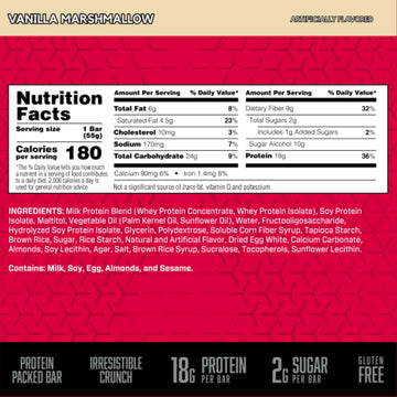 Bsn Protein Crisp Bar, Protein Snack Bars, Crunch Bars With Whey Protein And Fiber, Gluten Free, Vanilla Marshmallow, 12 Count (