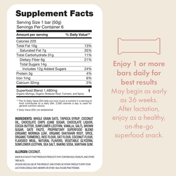 Boobie Bar Superfood Oatmeal Chocolate Chip Lactation Bar For Breastfeeding Moms To Increase Milk Supply | #1 Selling Lactation Snack Bars | Vegan, Fenugreek-Free, Gluten-Free, Dairy-Free (6 Bars)