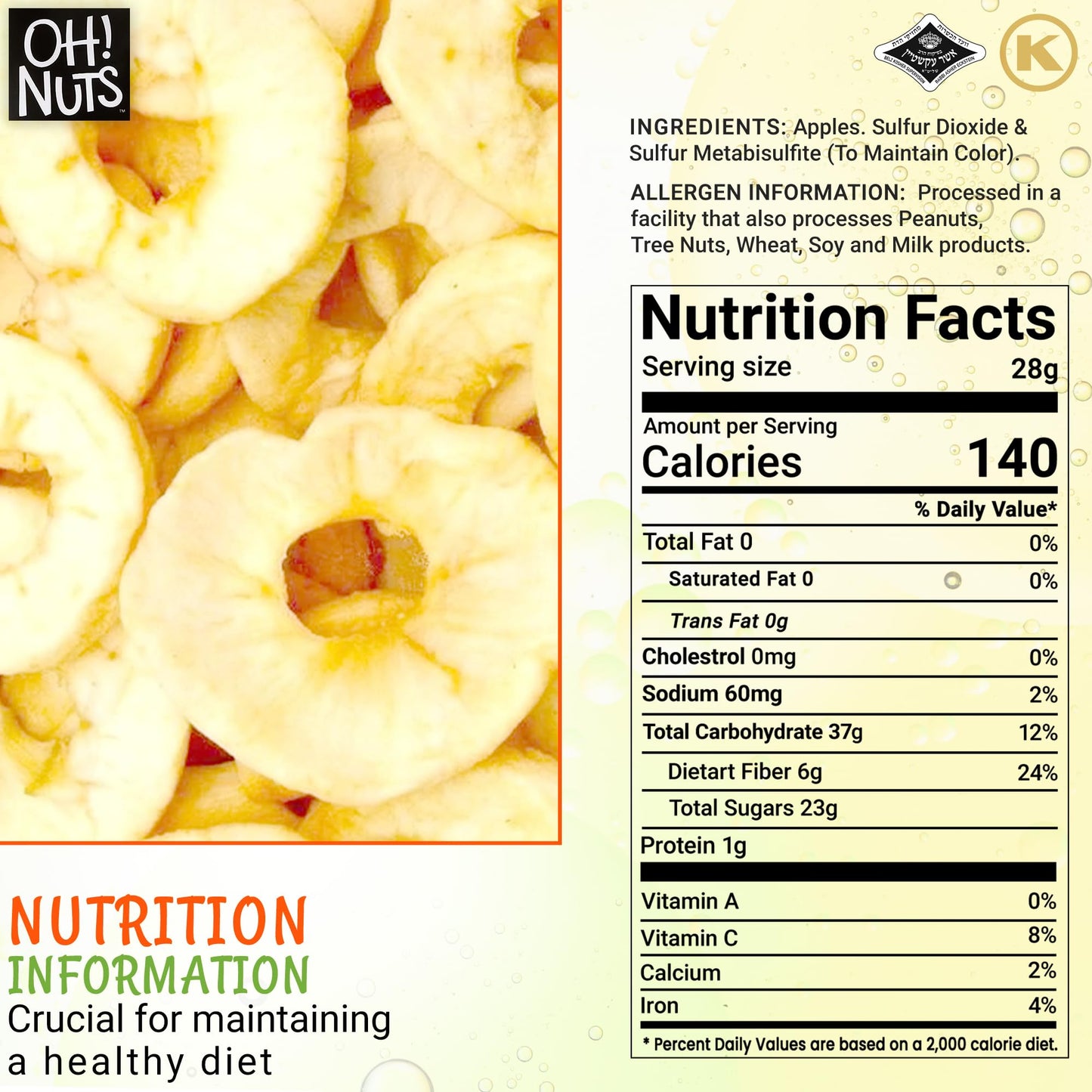 Dried Apple | 26 Oz - Dried Fruit Rings | Less Sugar Added | Dehydrated Fruit Bites | Packed In New York Zip-Seal Bag For Exceptional Freshness By Oh Nuts