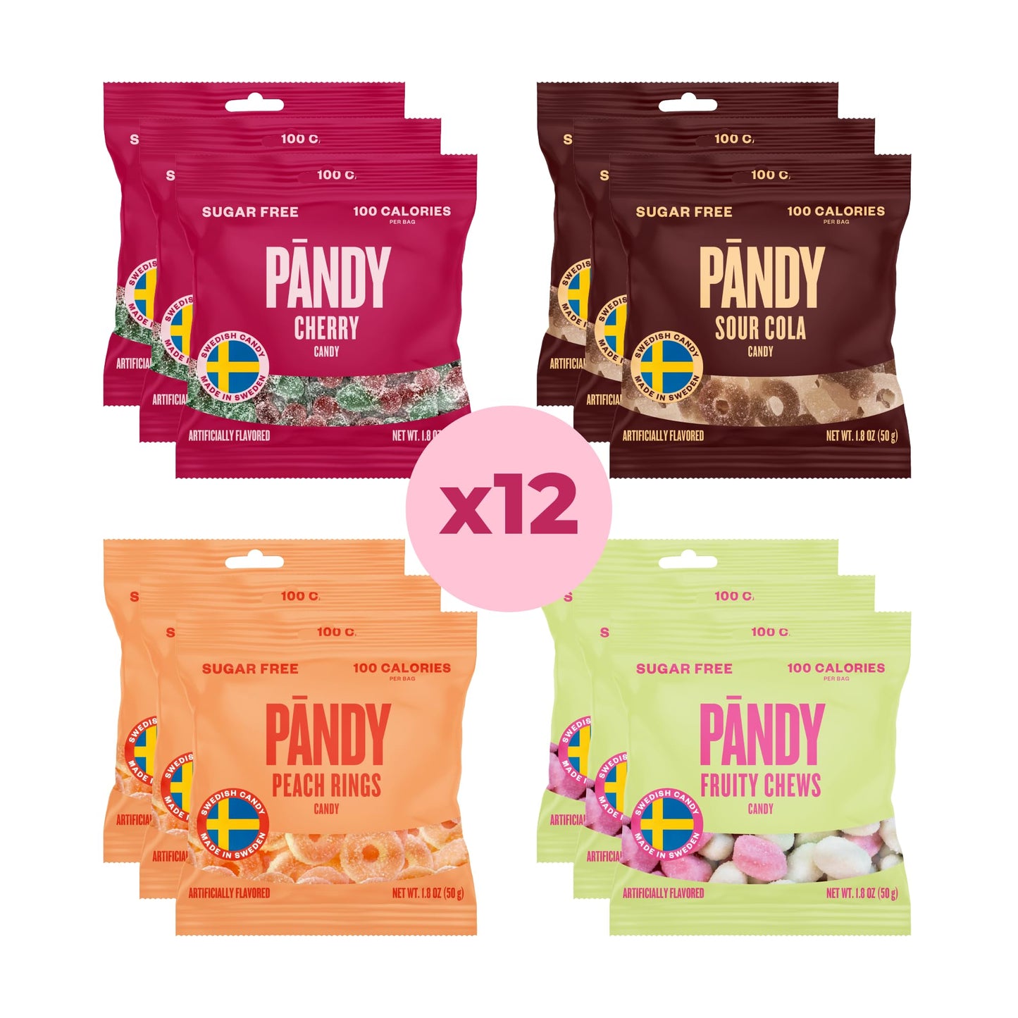 Pandy Swedish Candy Sugar Free Candy - Swedish Candy Mix 4 Flavors - Diet Candy Keto Gummy Low Calories Snacks - Healthy Foam Sw