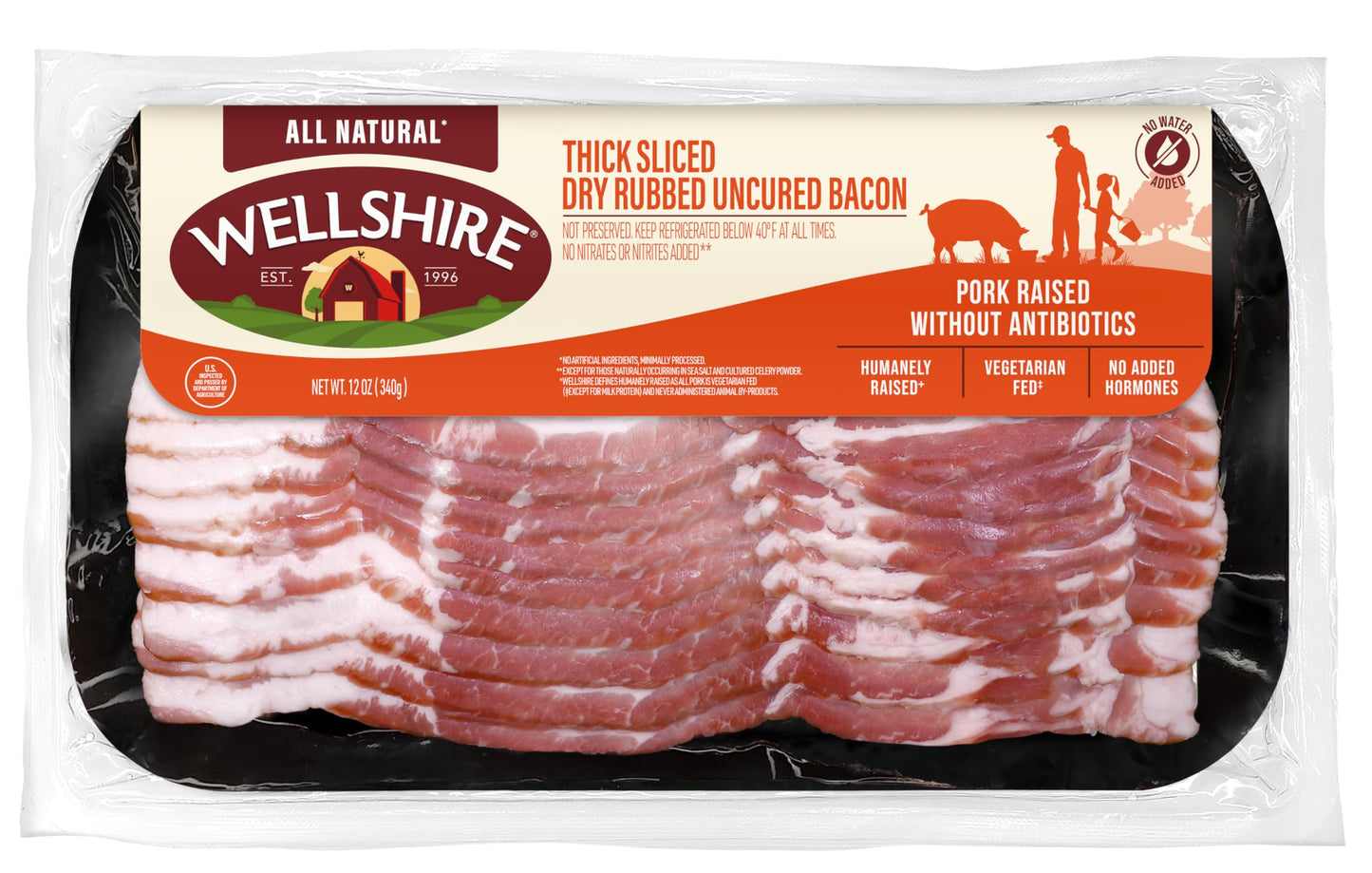 Wellshire Farms Thick Sliced Dry Rubbed Uncured Bacon, 12 oz