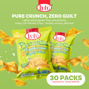 LULU Plantain Chips - Lightly Salted, 30 Individual Bags (2.5 Oz Each) - Crunchy, Delicious, Kosher, Gluten-Free Healthy Snacks