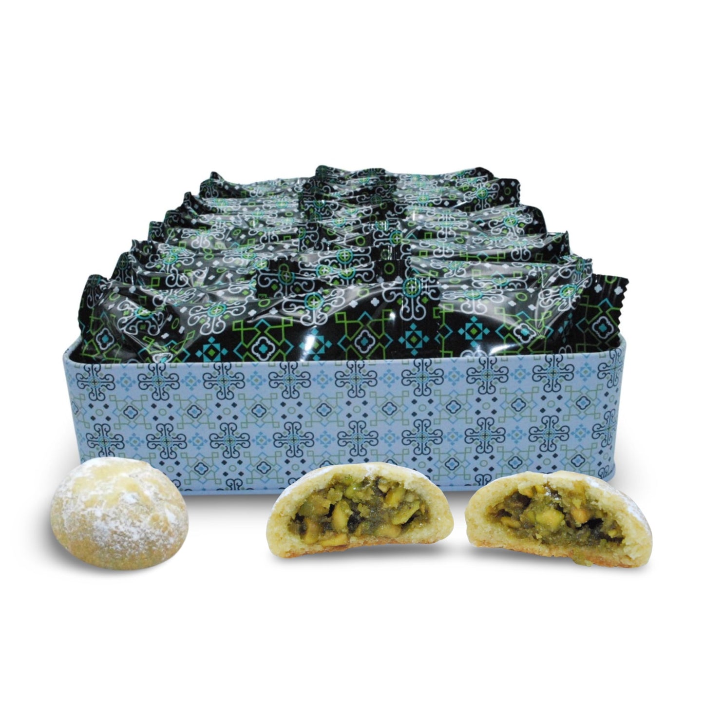 Al Bohsali Maamoul Pistachio Filled Shortbread Cookies - 24 Individual Pouches