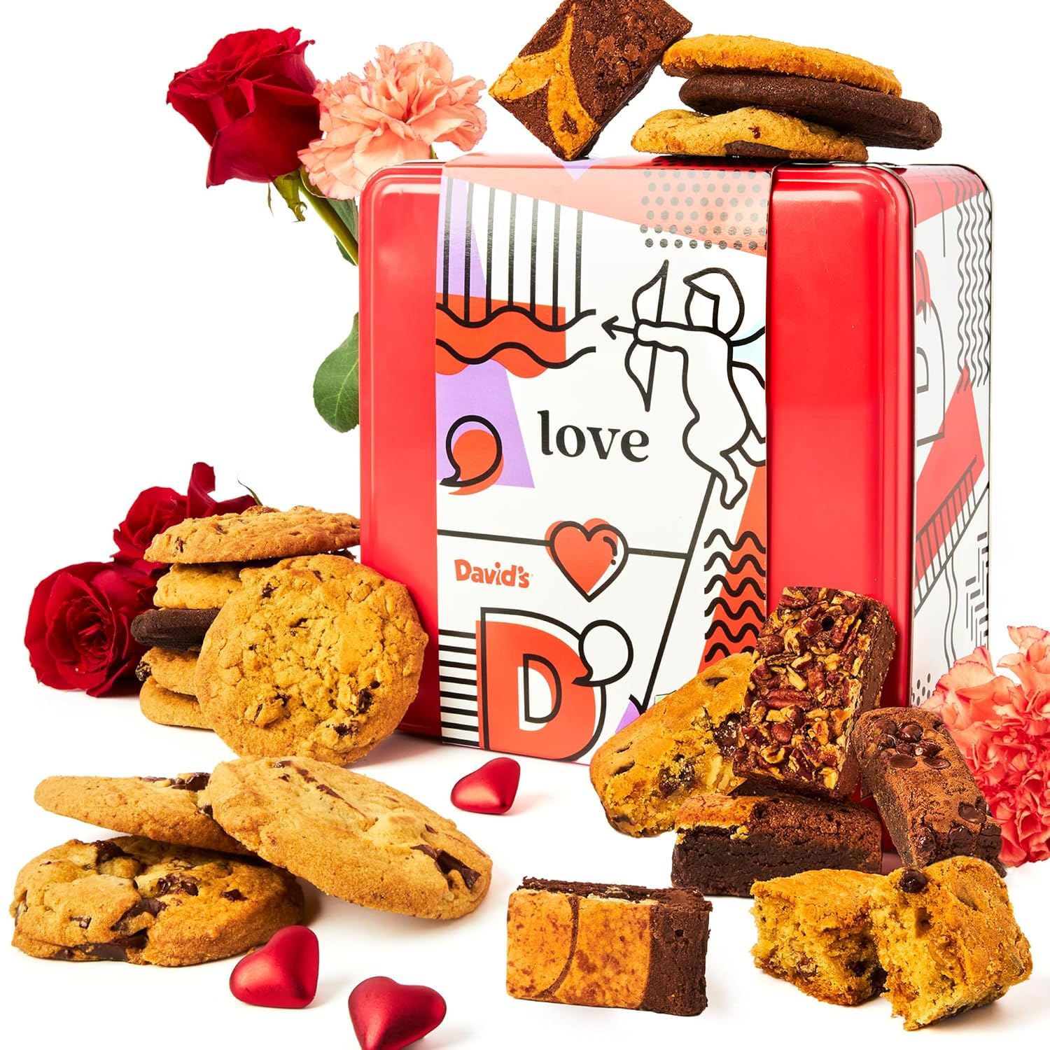 Davids Cookies and Brownies Love Gift Basket - 12 x 1.5oz Assorted Fresh Baked Cookies and 10 x 2oz Individually Wrapped Brownie