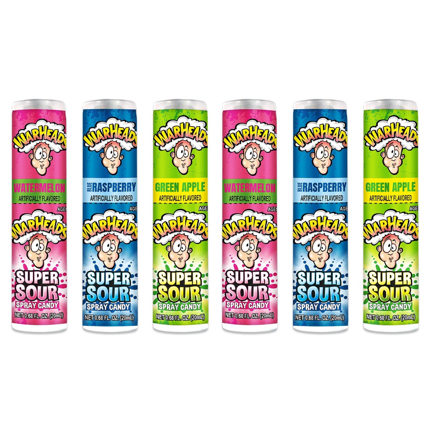 WARHEADS - Super Sour Candy Spray - Blue Raspberry, Green Apple and Watermelon Flavors - 0.68 oz. Bottles - 6 Pack