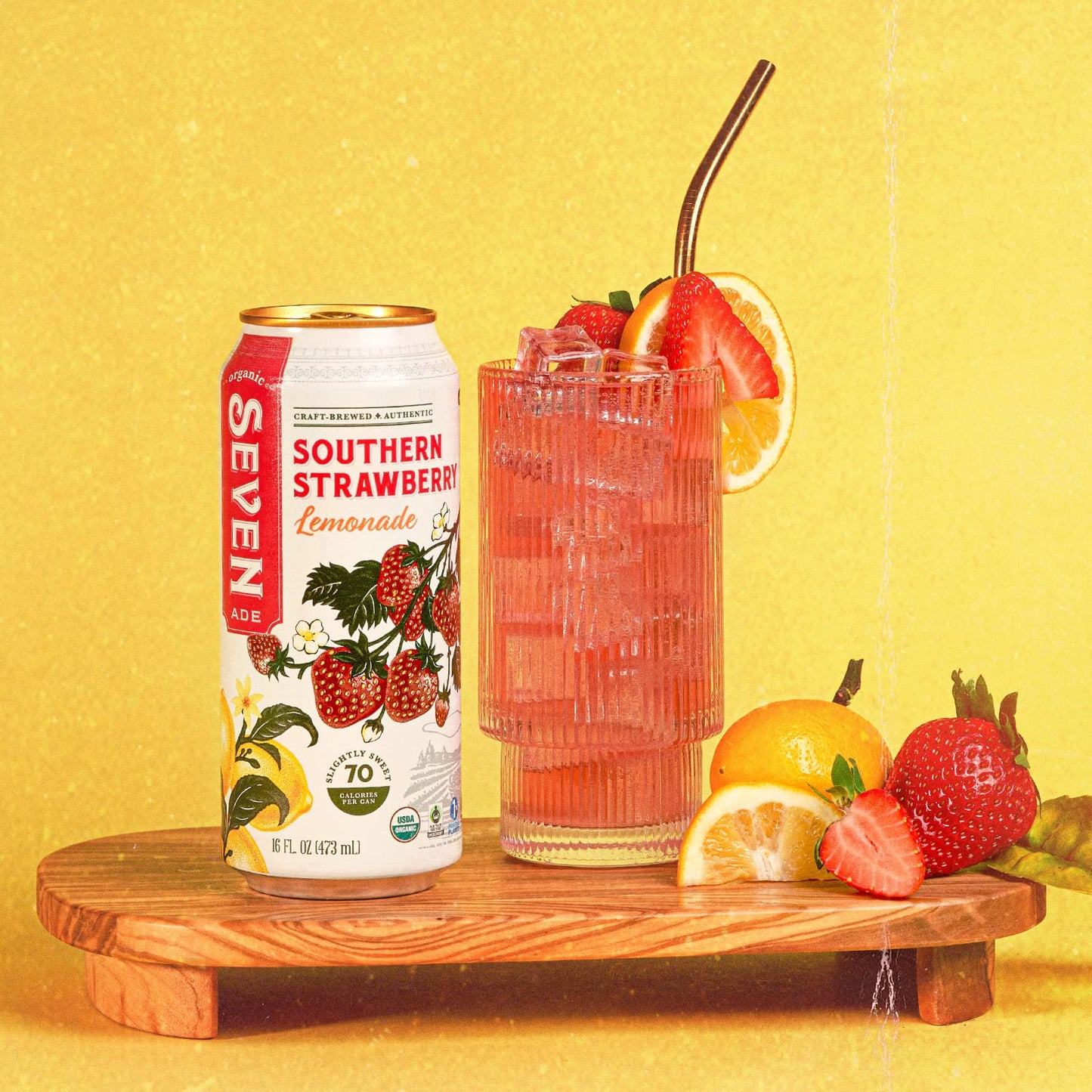 SevenTeas Southern Strawberry Lemonade, Organic, 16 Fl Oz, Pack of 12 Cans