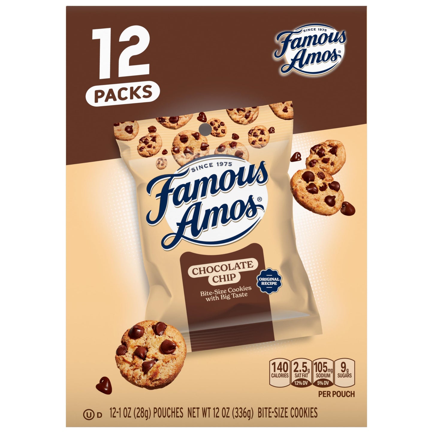 Famous Amos Classic Chocolate Chip Cookies, 1 Ounce Bag (Pack Of 12)