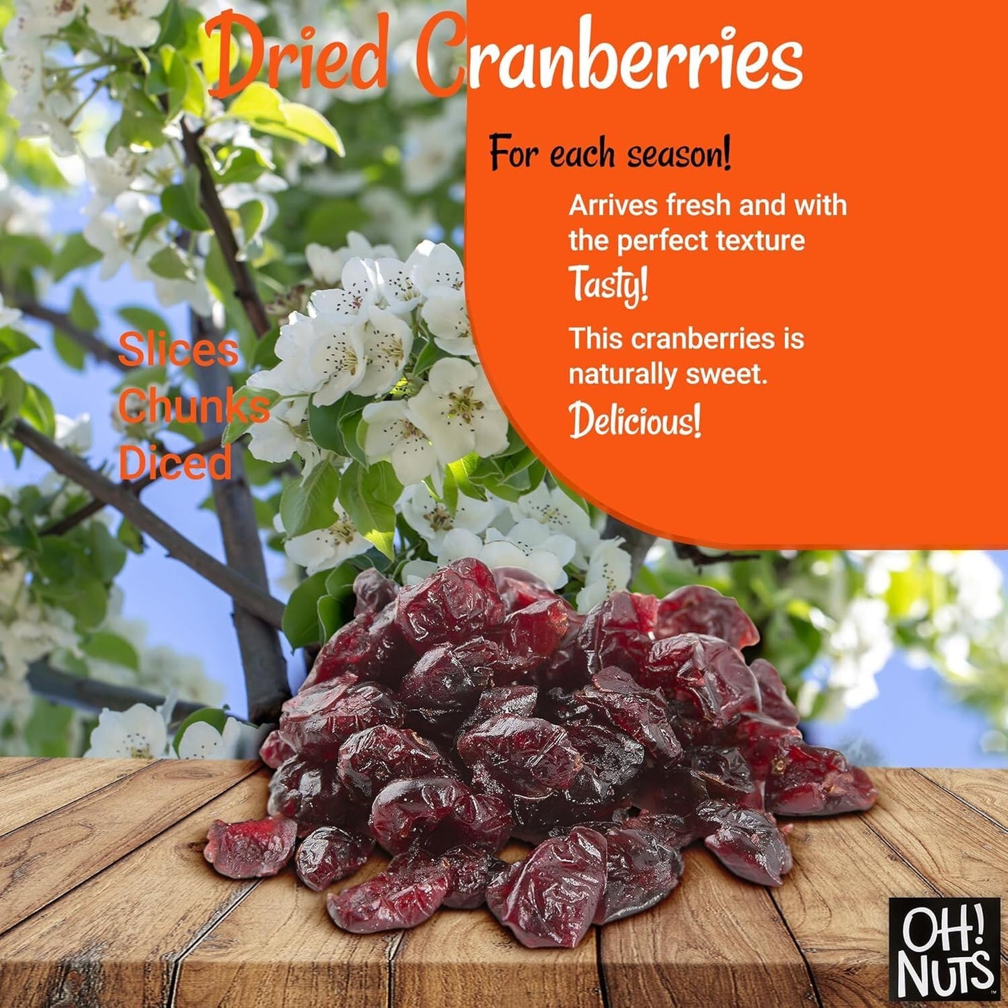 Dried Cranberries | 1Lb Bulk Bag For Snacking, Baking & Salads | Low Sodium, High Fiber, Low Cholesterol, Dairy Free, High Antioxidants, Low Fat Dehydrated Cranberry Fruit By Oh Nuts