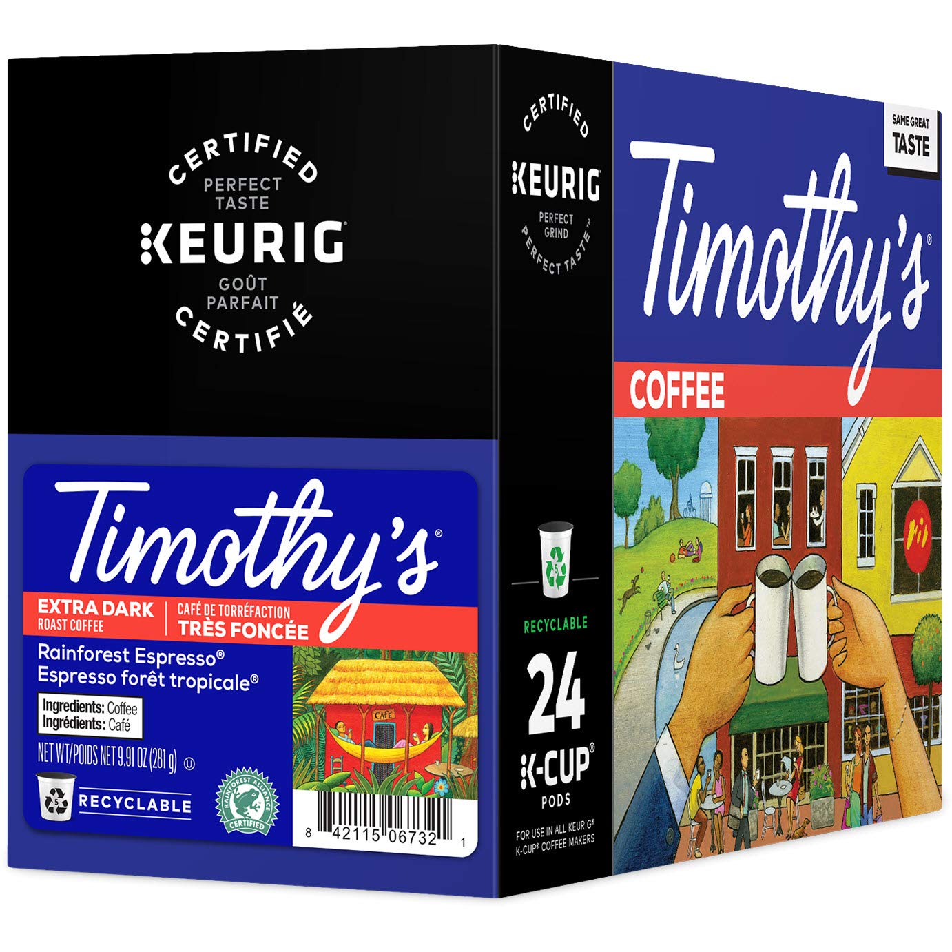 Timothy'S, Rainforest Espresso, Single-Serve Keurig K-Cup Pods, Dark Roast Coffee, 96 Count (4 Boxes Of 24 Pods)