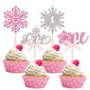 24 PCS Snowflake 1st Birthday Cupcake Toppers Glitter Bow First Birthday Snowflake One Cupcake Picks for Winter Onederland Theme