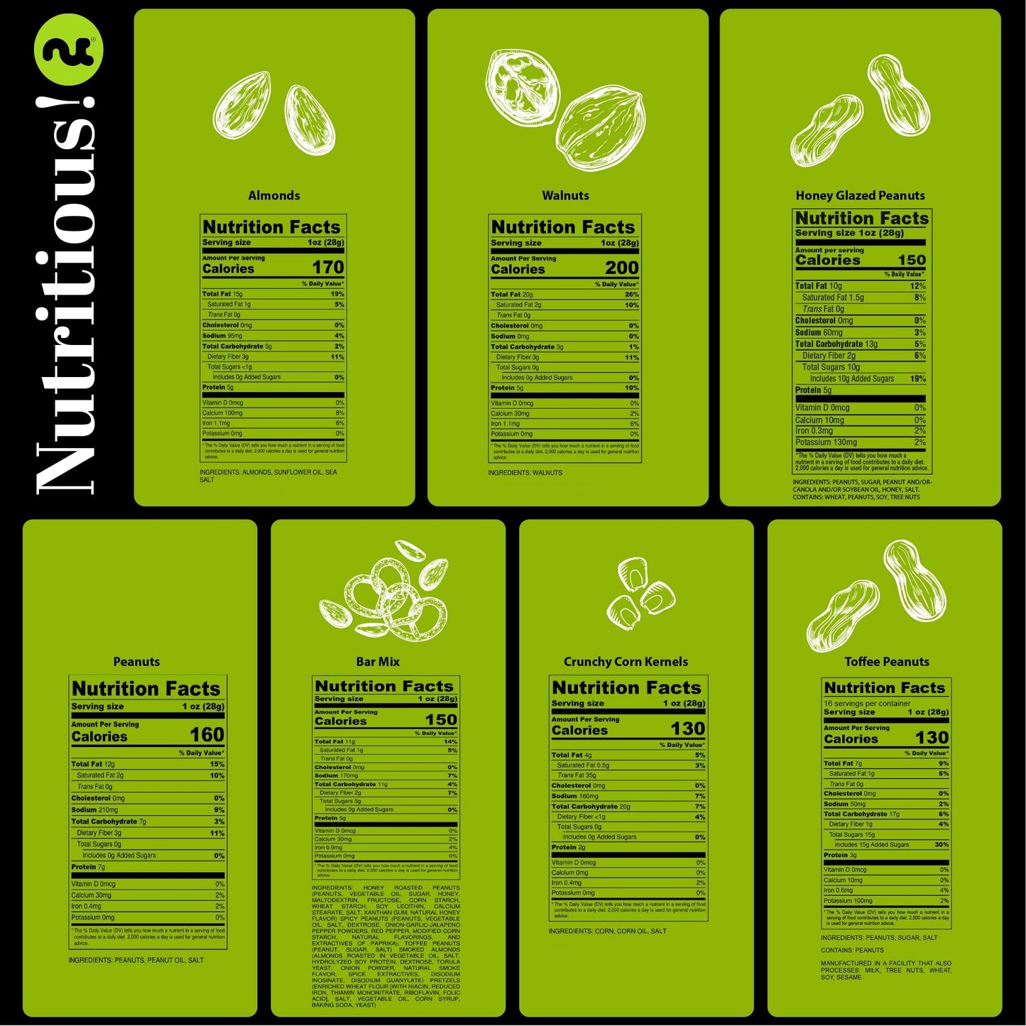 Nut Cravings Fathers Day Gourmet Dad Treats - Mixed Nuts Gift Basket + Green Ribbon Classic (7 Assortments, 1 Lb) Food Arrangeme