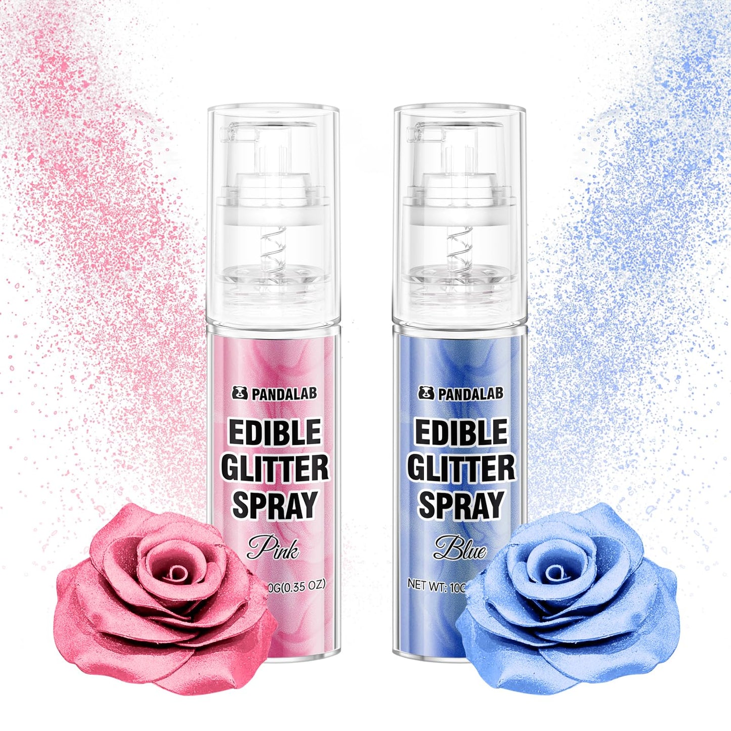 Pandalab Edible Glitter Spray - Pink & Blue Gold Food Grade Luster Dust for Drinks & Desserts, 0.35oz Bottle