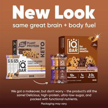 IQBAR Brain and Body Plant Protein Bars - Chocolate Lovers Variety - 12 Count, Low Carb, High Fiber, Gluten Free, Vegan Snacks -