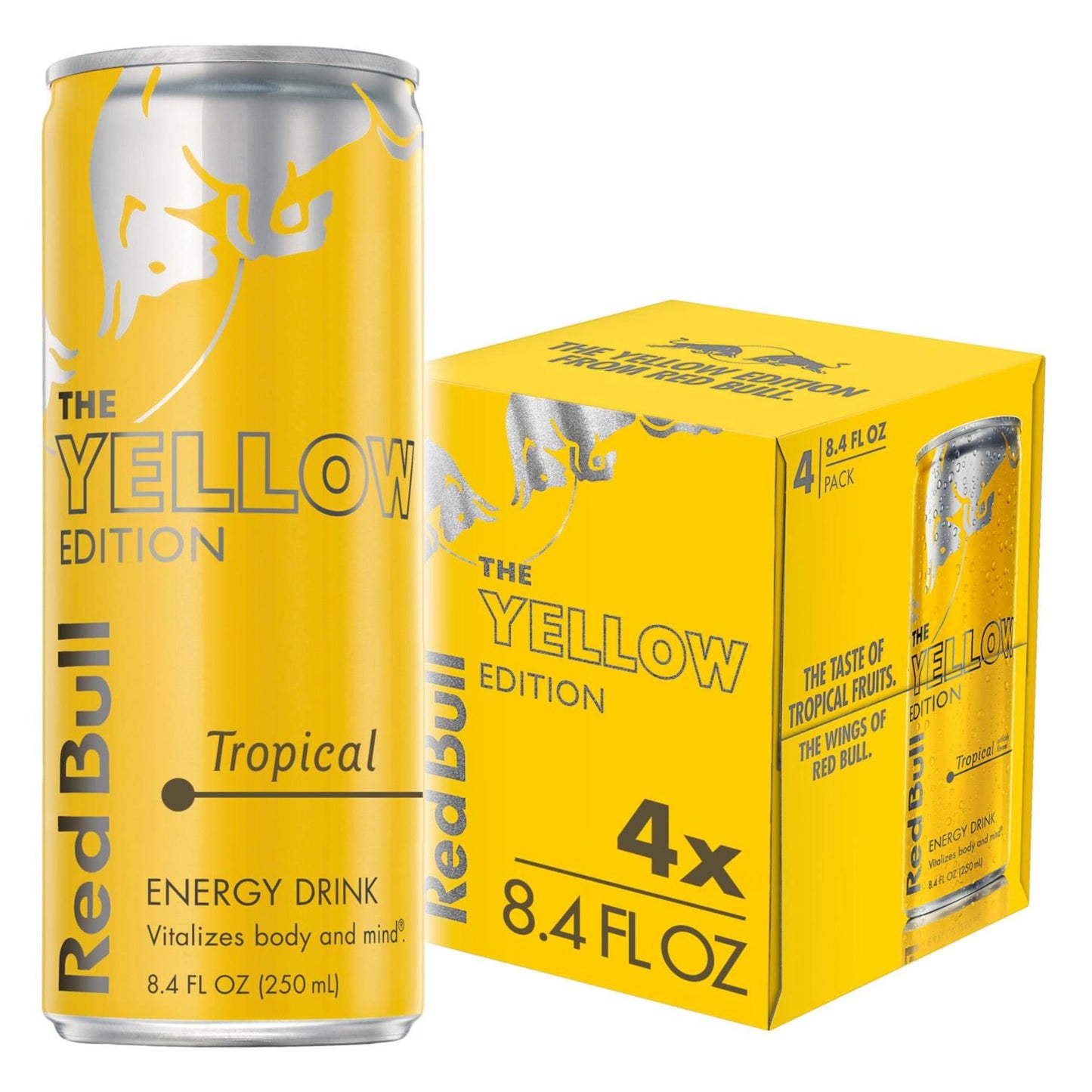Red Bull Energy Drink, Tropical Yellow Edition, 8.4 Fl Oz, Pack of 4