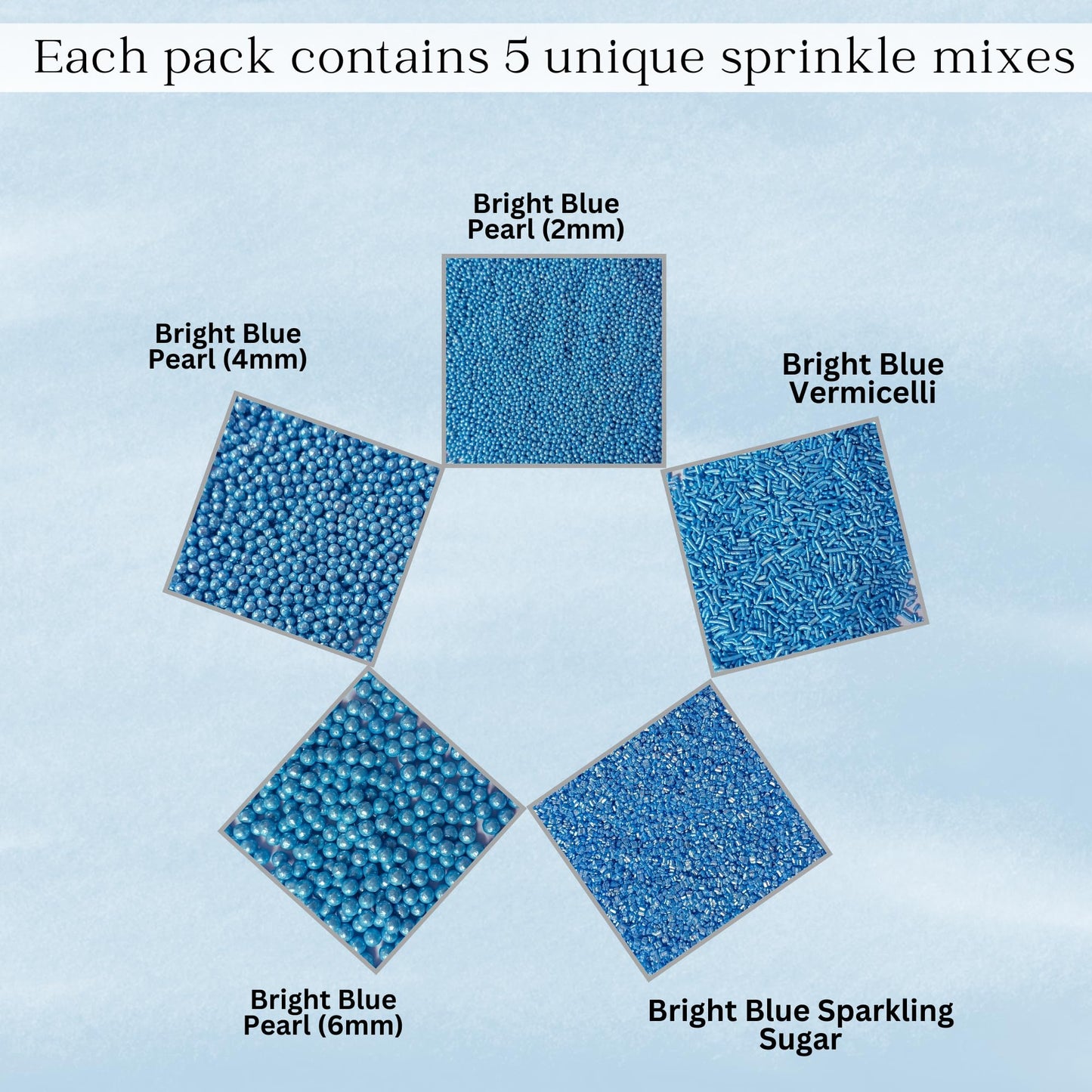 Confect Christmas Sprinkles - Assorted Pack Of 5 (Friday Evening Party Bright Blue Mix With Dragees, Jimmies & Sparkling Sugar)