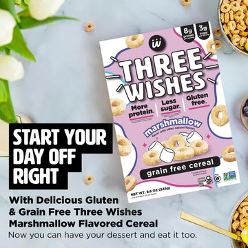 Protein And Gluten Free Breakfast Cereal By Three Wishes (3-Pack) - Marshmallow - 8G Of Protein And 3G Of Sugar Snack - Kosher,