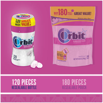 Orbit Gum Bubblemint Sugar Free Chewing Gum Bulk Pack, 120 Ct Bottle