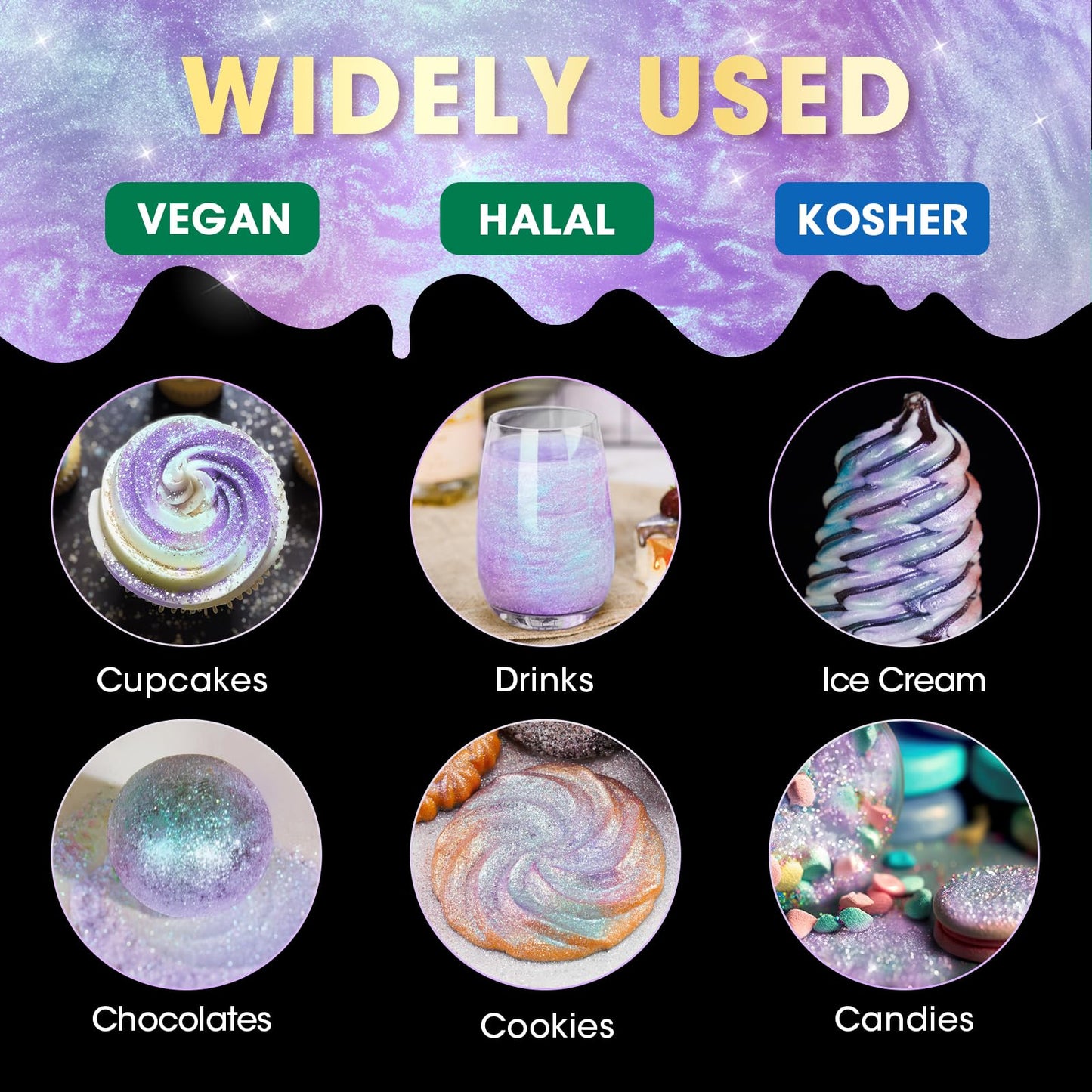 Nihome Edible Food-Grade Glitter Powder Glimmer Luster Dust Metallic Fancy Food Decorating Sprinkle Glimmery Dust For Drink Beve