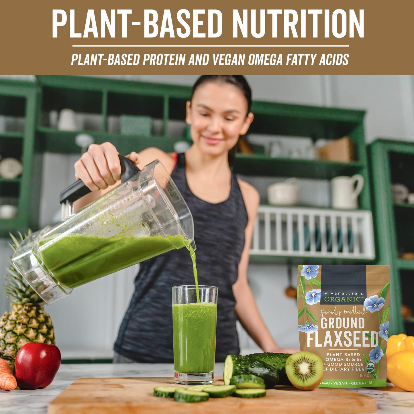 Viva Naturals Organic Ground Flaxseed - Premium Quality Plant-Based Protein And Vegan Omega 3 With Fiber, Perfect For Smoothies,