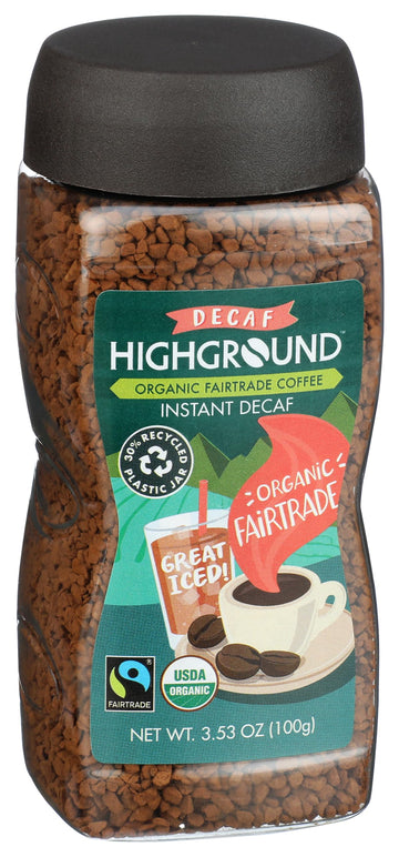Highground Organic Decaf Instant Coffee, Vegan, 3.53 Ounces (Pack Of 6)