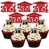 Gyufise 24 Pack 2024 Graduation Cap Cupcake Toppers Red Glitter Class Of 2024 Congrats Grad Cap Cupcake Picks For So Proud Of Yo