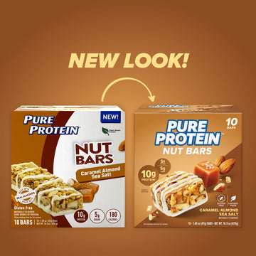 Pure Protein Nut Bars, Caramel Almond Sea Salt, 10G Protein, Gluten Free, Low Sugar, 1.65 Oz, 10 Pack (Packaging May Vary)