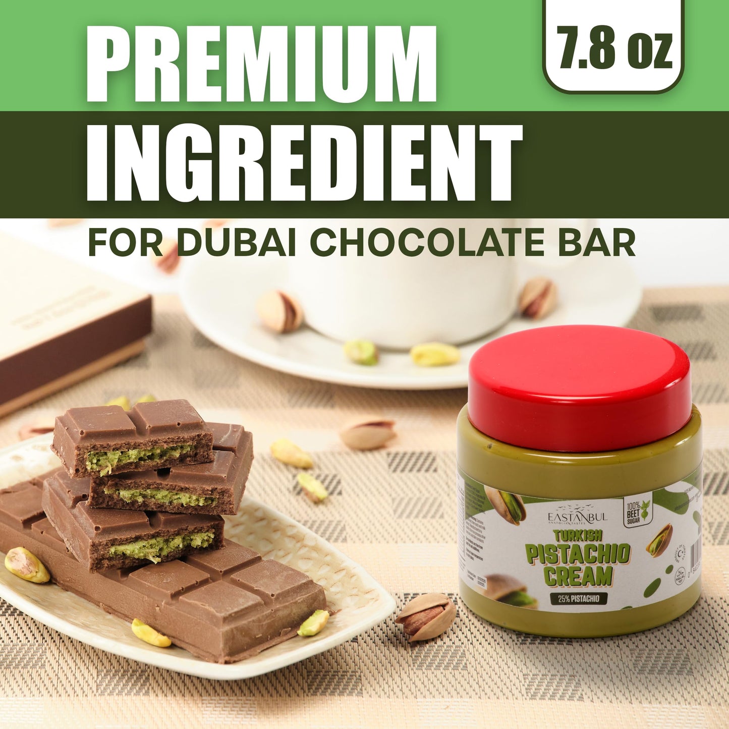 Eastanbul Pistachio Cream, 7.8Oz, Pistachio Butter, Turkish Cream Spread For Dubai Chocolate Bar Kit, Perfect Paste For Dubai Ch
