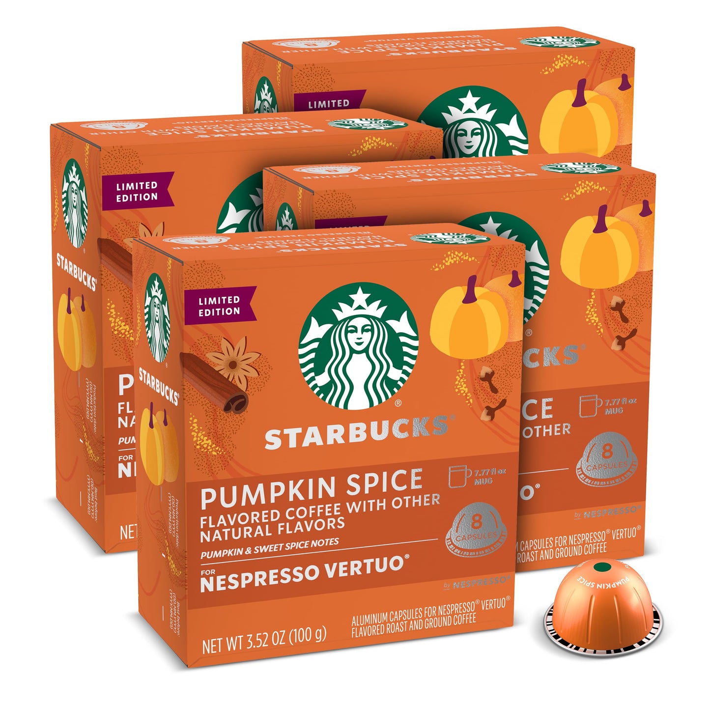 Starbucks By Nespresso Vertuo Pumpkin Spice 32-Count Coffee Pods Brews 7.8 Oz.