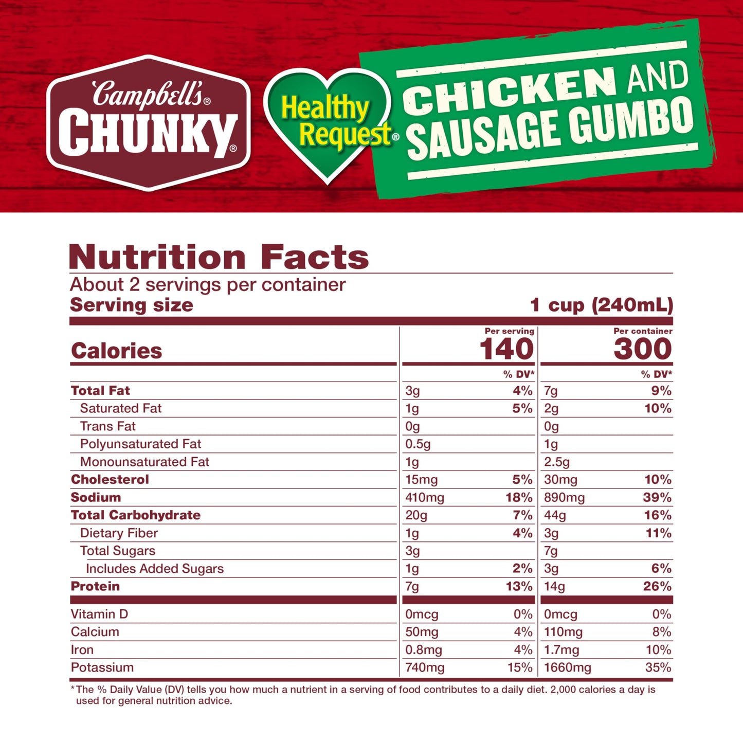 Campbell'S Chunky Soup, Healthy Request Chicken And Sausage Gumbo, 18.8 Oz Can (Case Of 12)