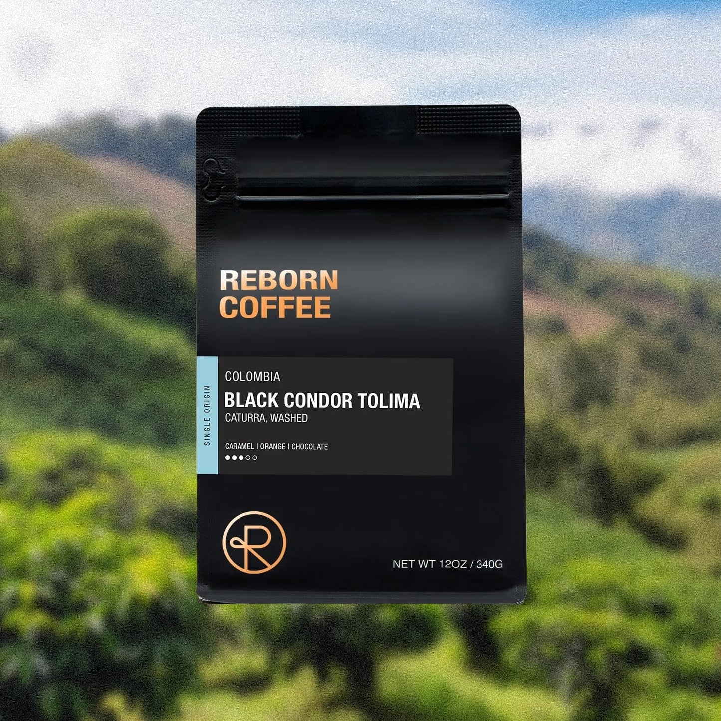 Reborn Coffee Specialty Whole Bean Coffee, Medium Roast, 12 Ounce, Colombia Black Condor Tolima, Flavor Notes of Chocolate, Nut, Citrus