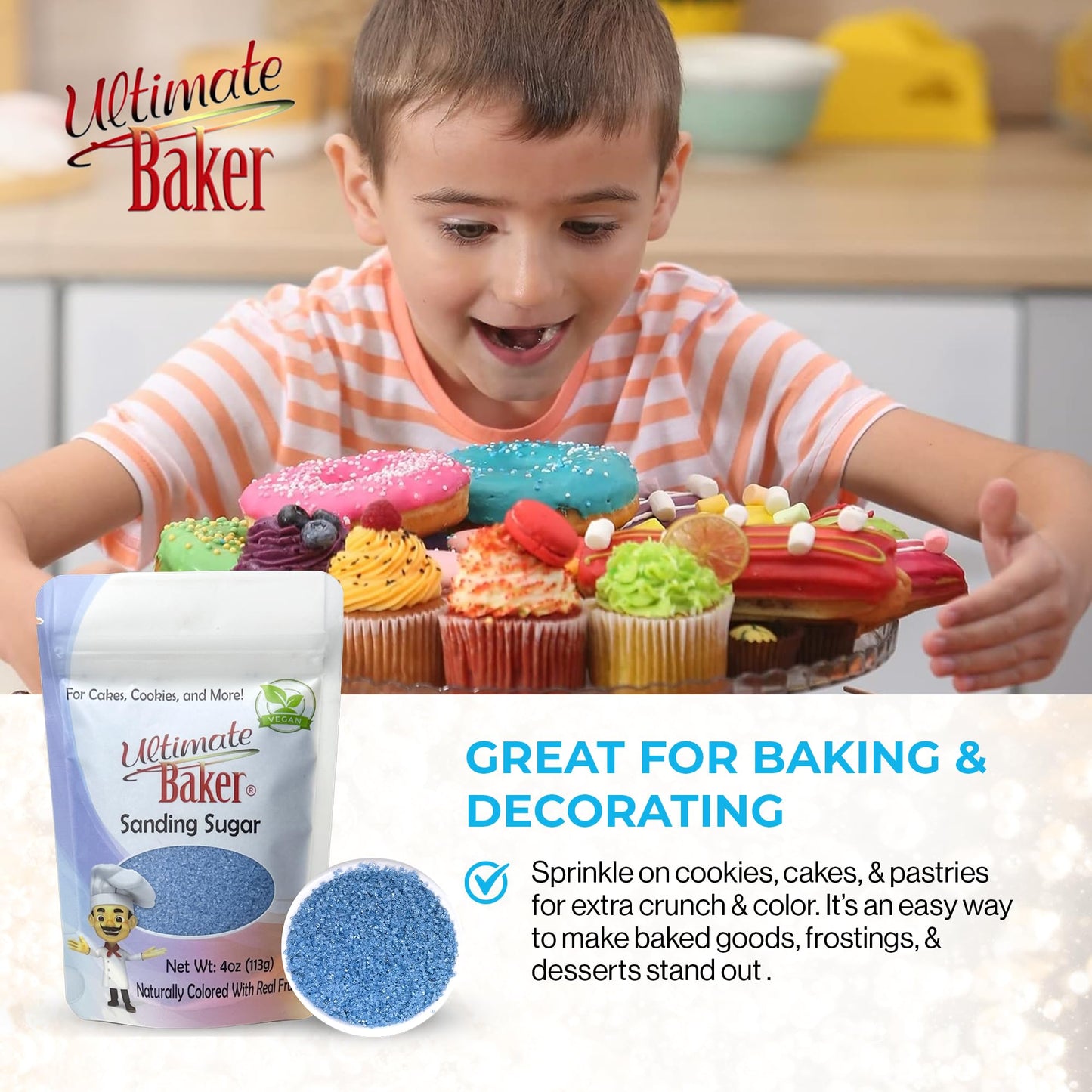 Ultimate Baker Sanding Sugar, Sky Blue, Medium Crystal, 4oz