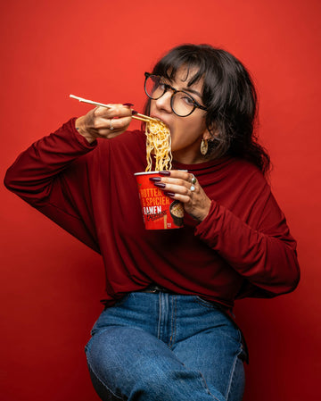 RAMEN EXPRESS Hotter and Spicier Flavor Ramen Cup Noodle, 2.25 Oz Each (Pack Of 12) by Chef Woo | Vegetarian Ramen Noodles | No