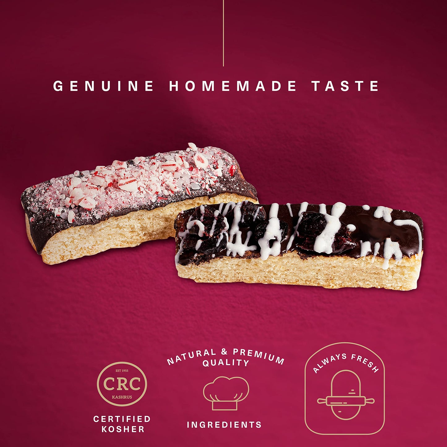 KREMERY Creamy Chocolate Cravings - Rosh Hashana & Shana Tova Chocolate Covered Biscotti Cookies Gift Basket (24 Count) Birthday