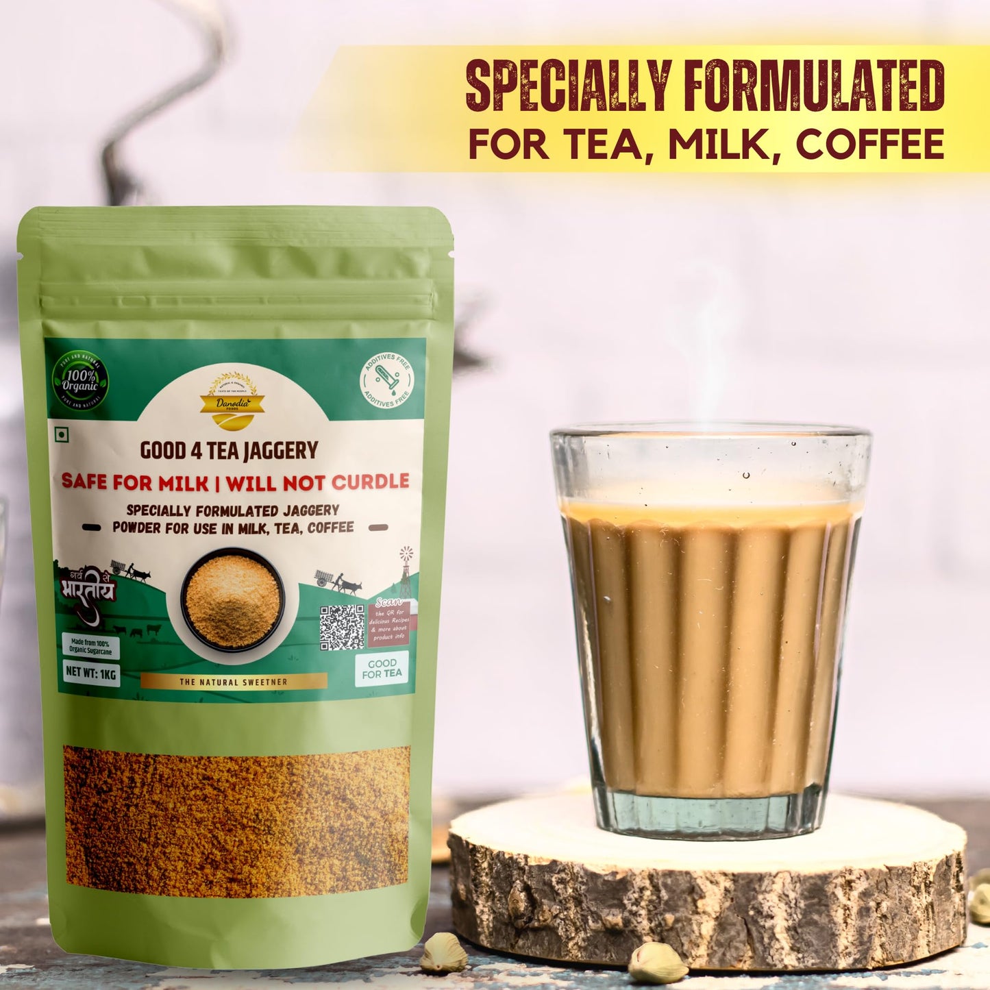 Danodia Foods 2 lbs Organic Jaggery Powder Specially Formulated | For Tea, Milk and Coffee | Brown Sugar Substitute, Non-GMO, Ve