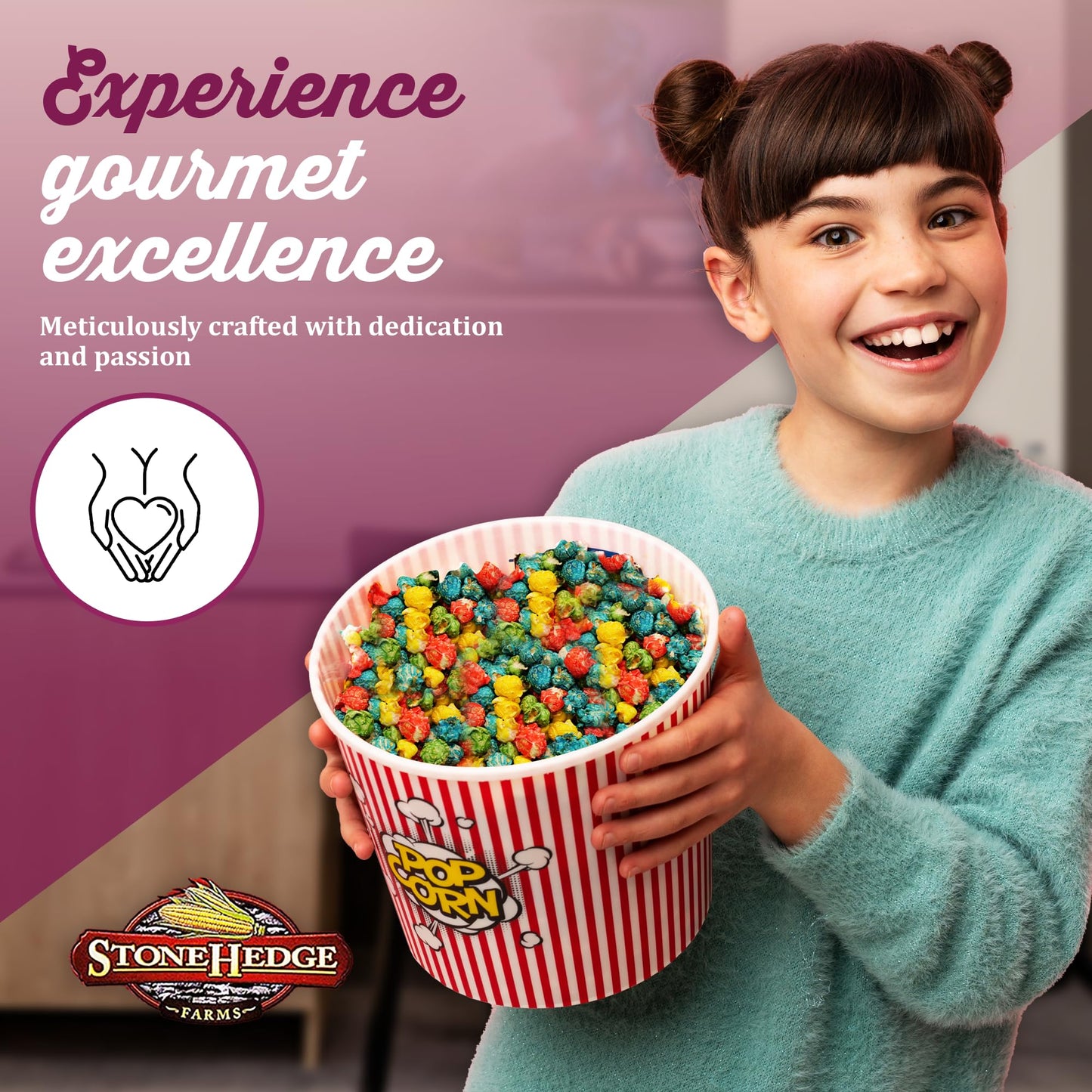 Stonehedge Farms Flavored Rainbow Caramel Popcorn | 26 oz (Pack of 2) | Bulk Popped Carmel Corn | Made in USA