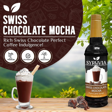 Syruvia Swiss Chocolate Mocha Syrup - 25.4 Fl Oz Premium Coffee Flavoring Syrup - Kosher Coffee Syrups, Gluten Free, No Coloring